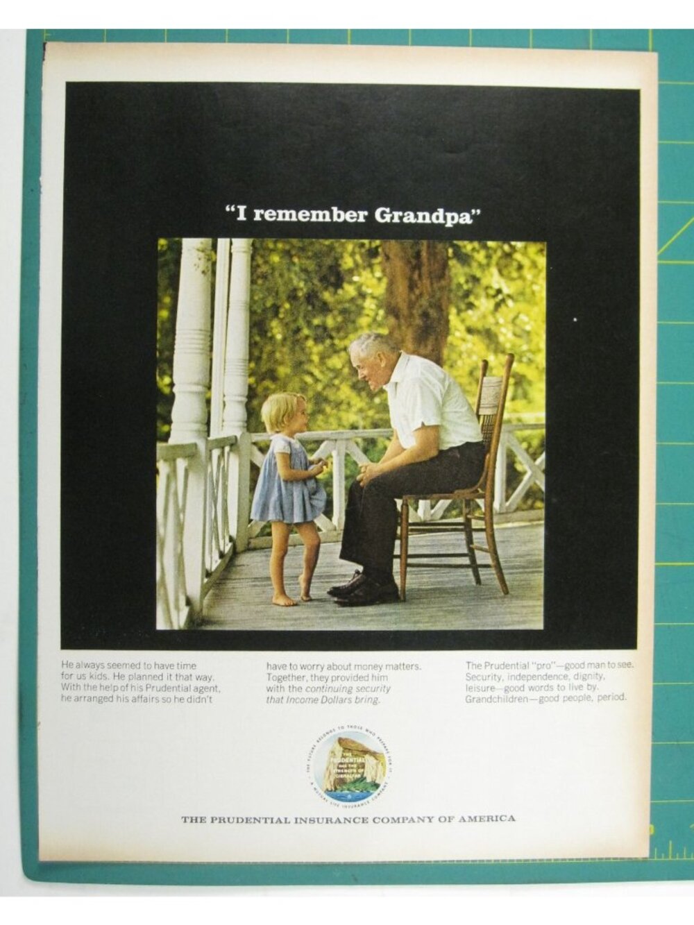 Print Ad Prudential Ins Remember Grandpa Vintage 1960s Porch MOD Child